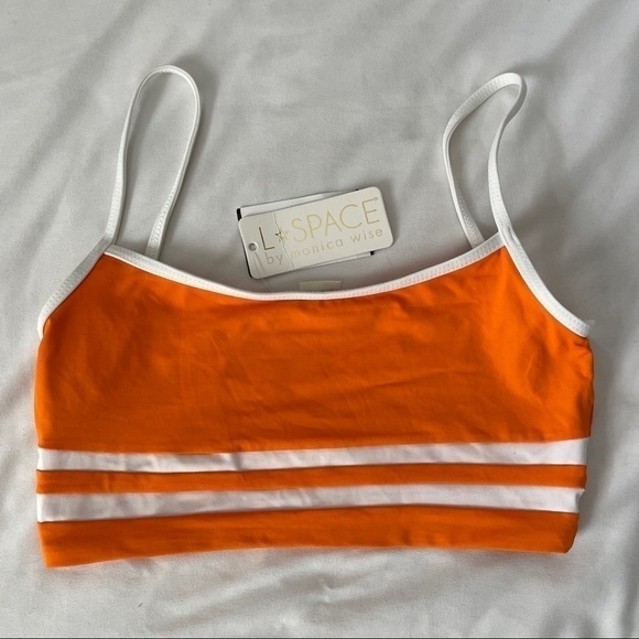 NWT L*SPACE Orange and White Stripe Bikini Top  Small - Picture 1 of 5
